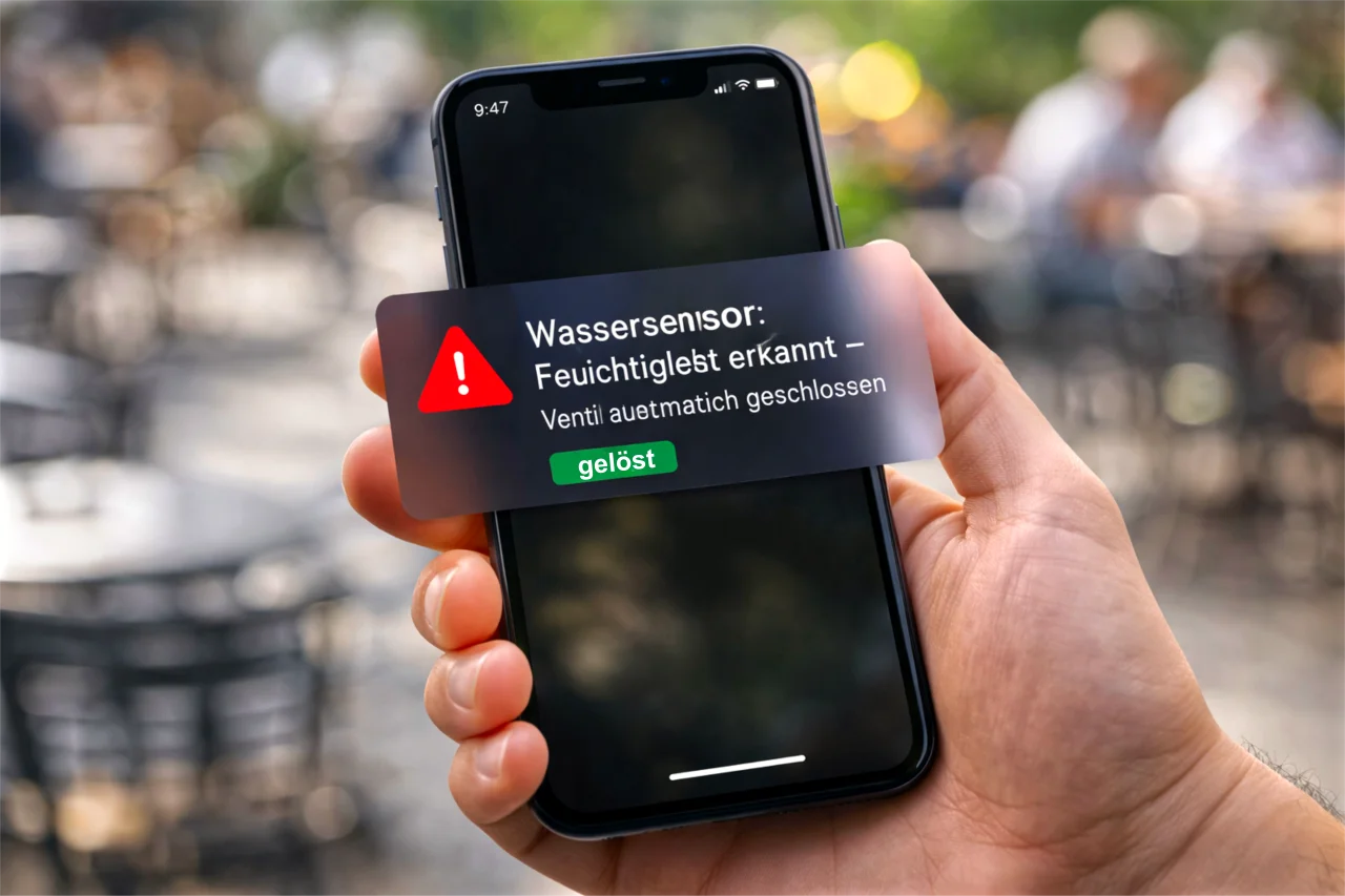 Smartphone zeigt Alarm-Benachrichtigung mit automatischer Reaktion des Smart-Home-Systems