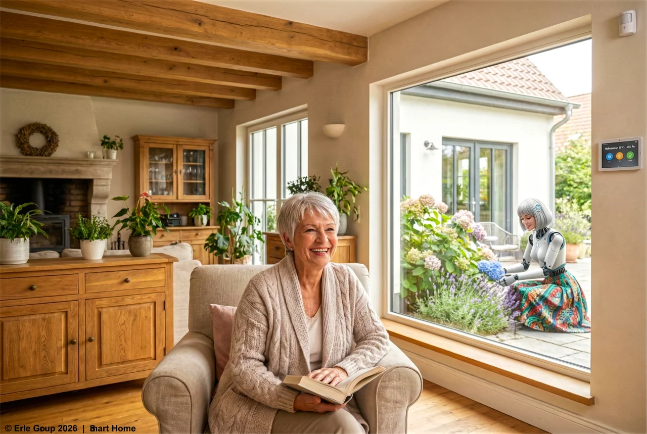 Seniorin lebt selbstbestimmt zu Hause mit dezenter Smart-Home-Unterstützung