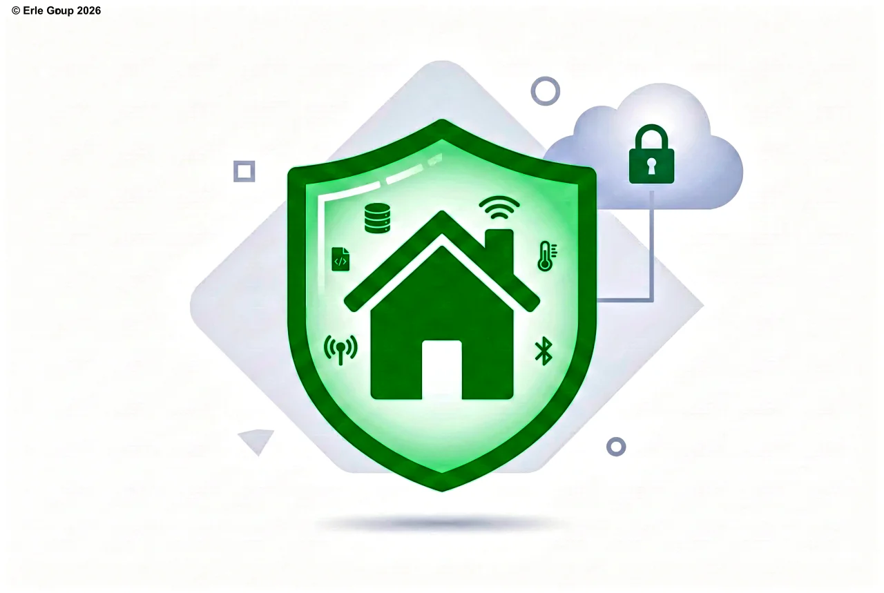 Symbolische Darstellung von Datenschutz: Schild mit Schloss vor einem vernetzten Gebäude